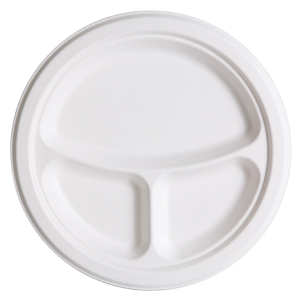 EcoProducts Vanguard™ Compostable Molded Fiber Plates (9in | 3-Compartment) | 500/cs