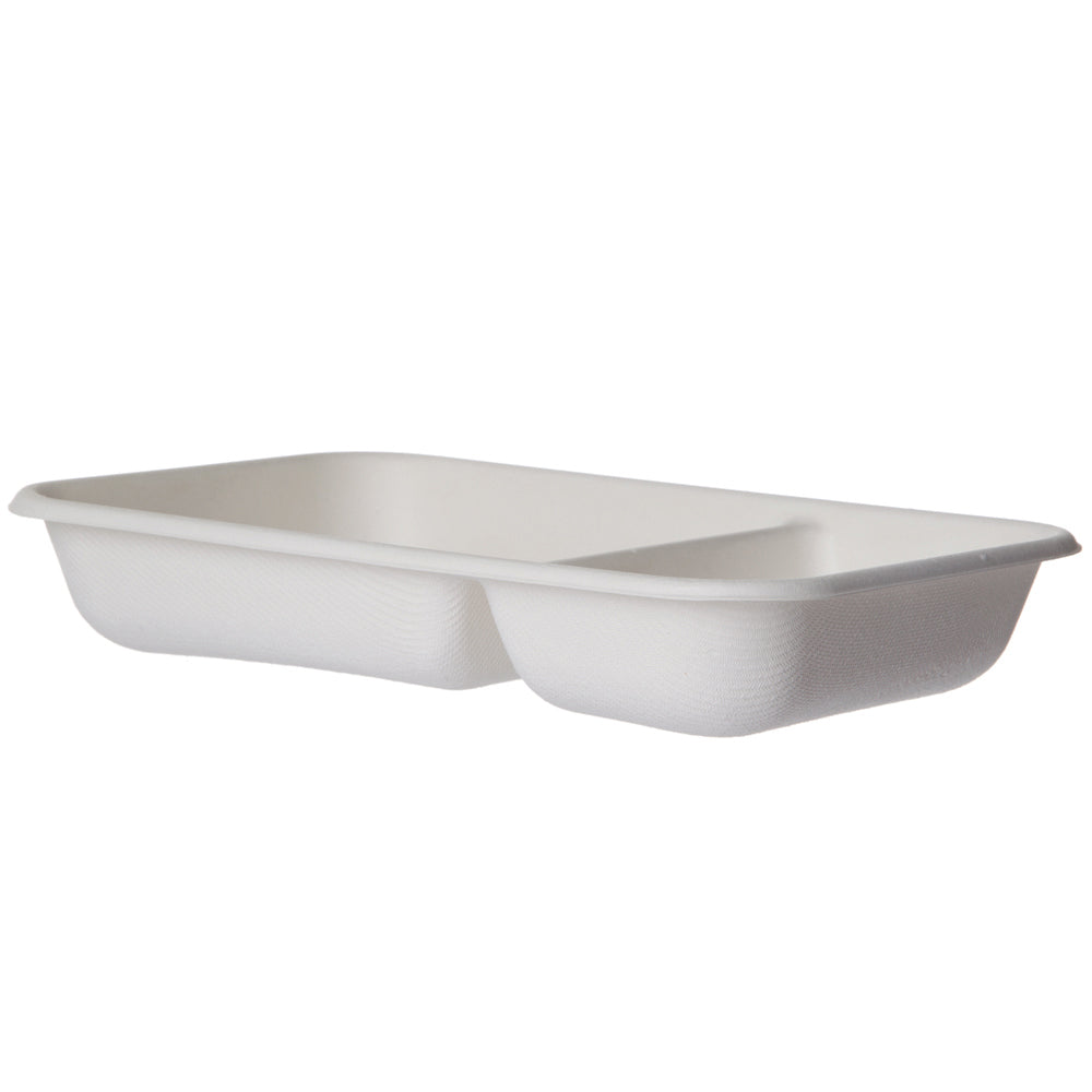 EcoProducts Vanguard™ WorldView™ Compostable Molded Fiber Take-Out Containers (24oz | Rectangle | 2-Compartment) | 229-Series | 400/cs