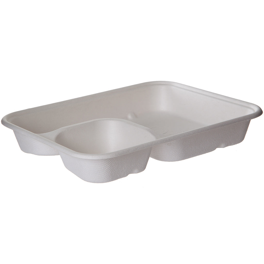 EcoProducts Vanguard™ WorldView™ Compostable Molded Fiber Tray (6x8in | 2-Compartment) | 268-Series | 400/cs