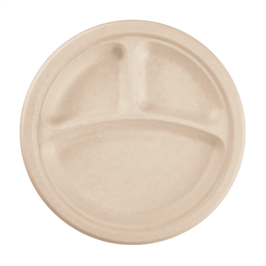 Karat Earth 9 Fiber Plate | Round | 3-compartment | White | PFAS-Free