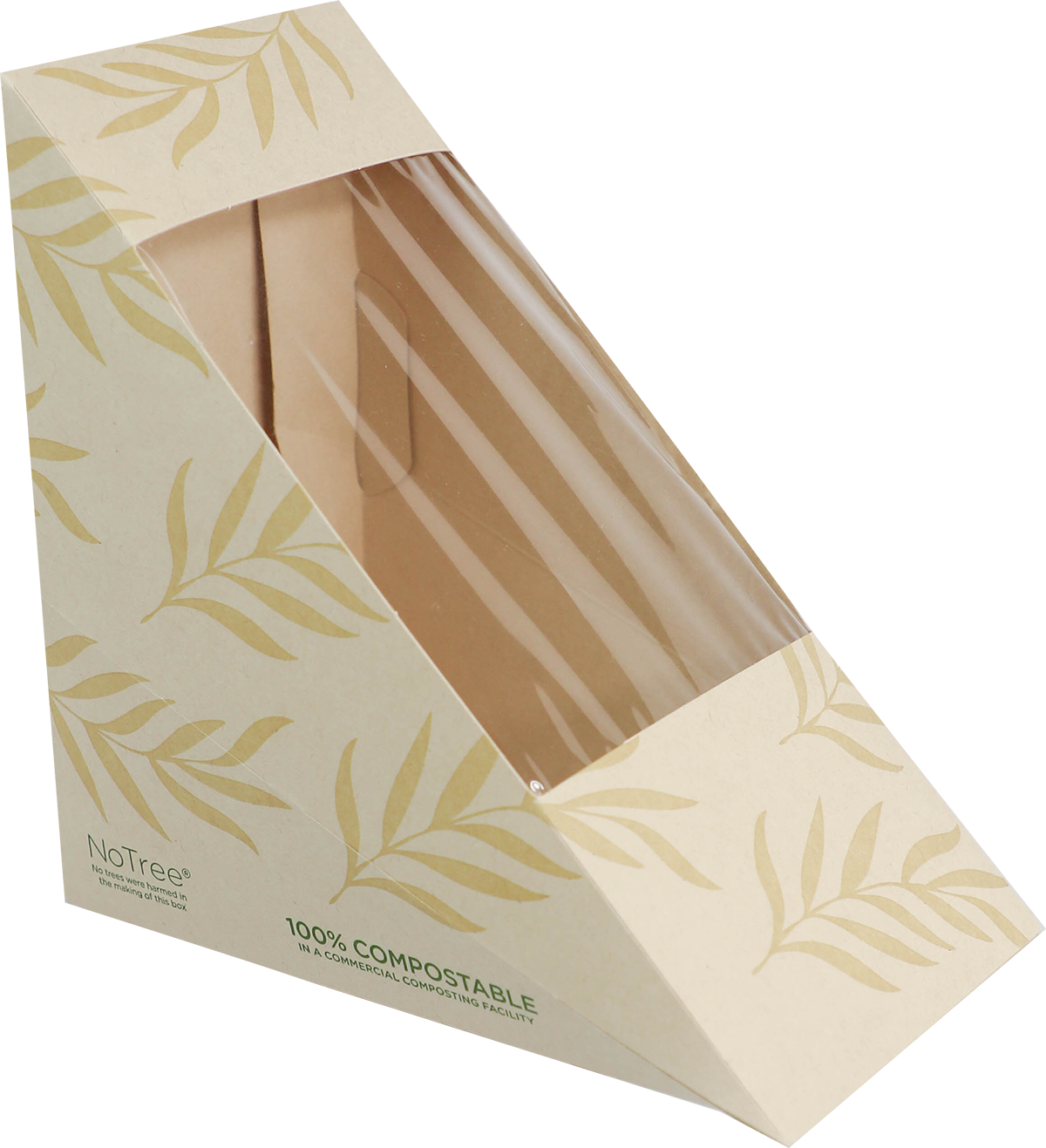 World Centric 4.85x4.85x2.85” NoTree Medium Sandwich Wedge with PLA Window | 500/cs