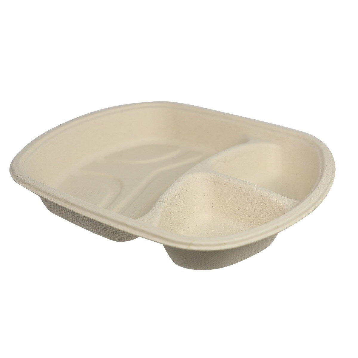 World Centric 9x8x1.5” Fiber Nacho Tray, 3-compt | 600/cs