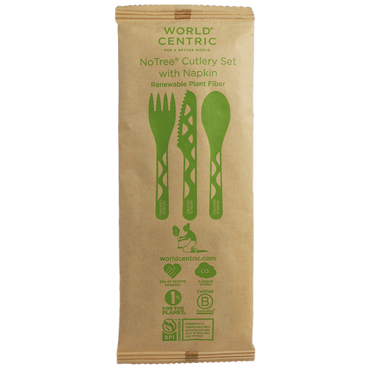 World Centric 6” Fiber Set (Fork, knife, spoon, napkin) | 250/cs
