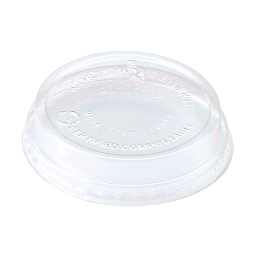 World Centric 46-Series Lid - PLA - Fits 4 to 9 oz Cold Cups, Raised, No Straw Hole | 2000/cs