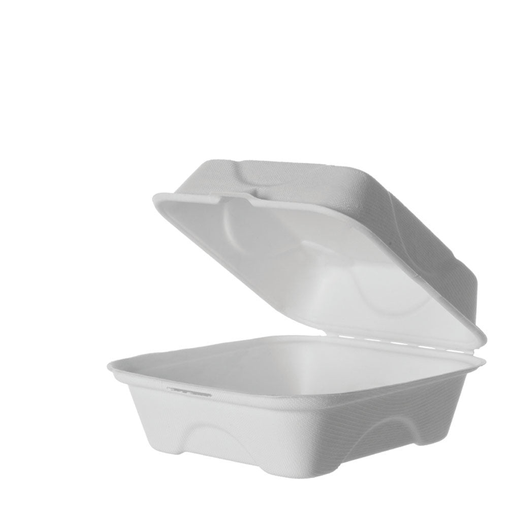 EcoProducts Compostable Sugarcane Clamshells (6 x 6 x 3in | Medium-Weight) | 400/cs