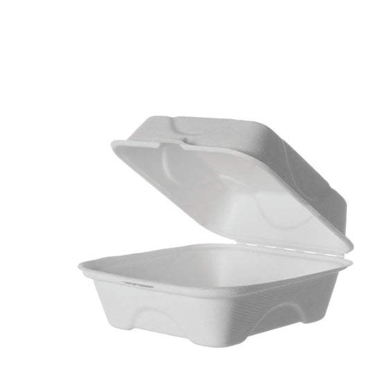 EcoProducts Compostable Sugarcane Clamshells (6 x 6 x 3in | Medium-Weight) | 400/cs