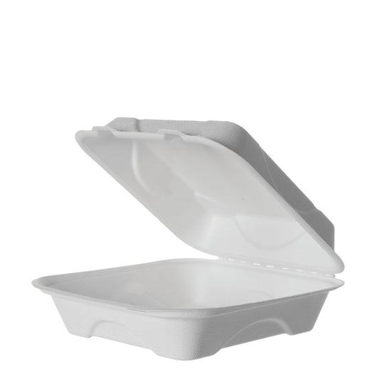 EcoProducts Compostable Sugarcane Clamshells (9 x 9 x 3in | Medium-Weight) | 200/cs
