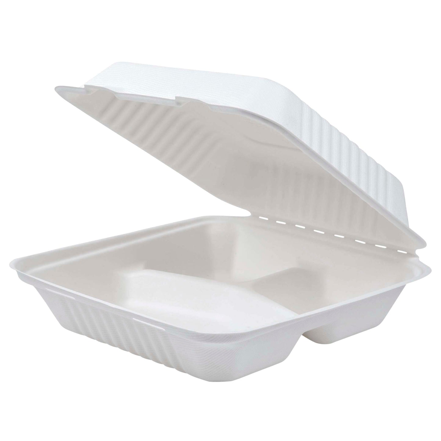 EcoProducts Vanguard™ Compostable Light Duty Molded Fiber Clamshells (9in x 9in x 3in | 3-Compartment) | 200/cs