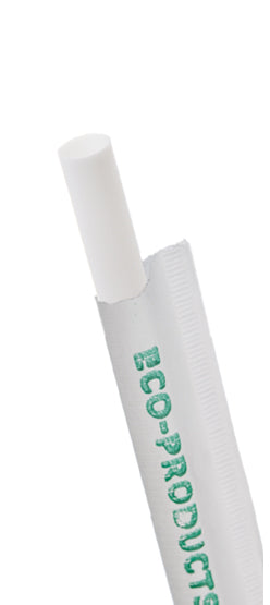 EcoProducts Compostable Paper Straws (9.5in/8mm diameter | White | Wrapped) | 2400/cs