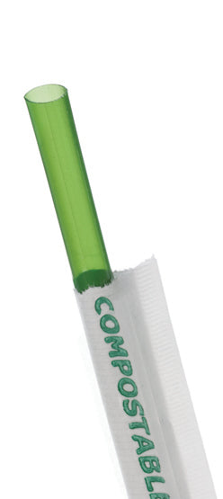 EcoProducts Compostable Straws (7.75in | Green | Wrapped 9600/cs) | 9600/cs