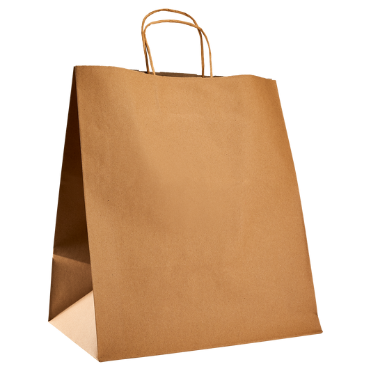 Karat Earth Paper Shopping Bag w/ Handles -  XL | 13.9”W x 15.9”H x 9.3G | Kraft
