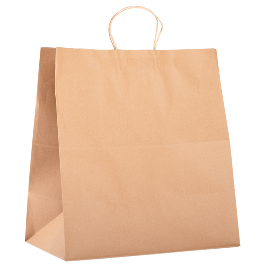 Karat Earth Paper Shopping Bag w/ Handles -  Jumbo | 16.9”W x 17.7”H x 9.4G | Kraft