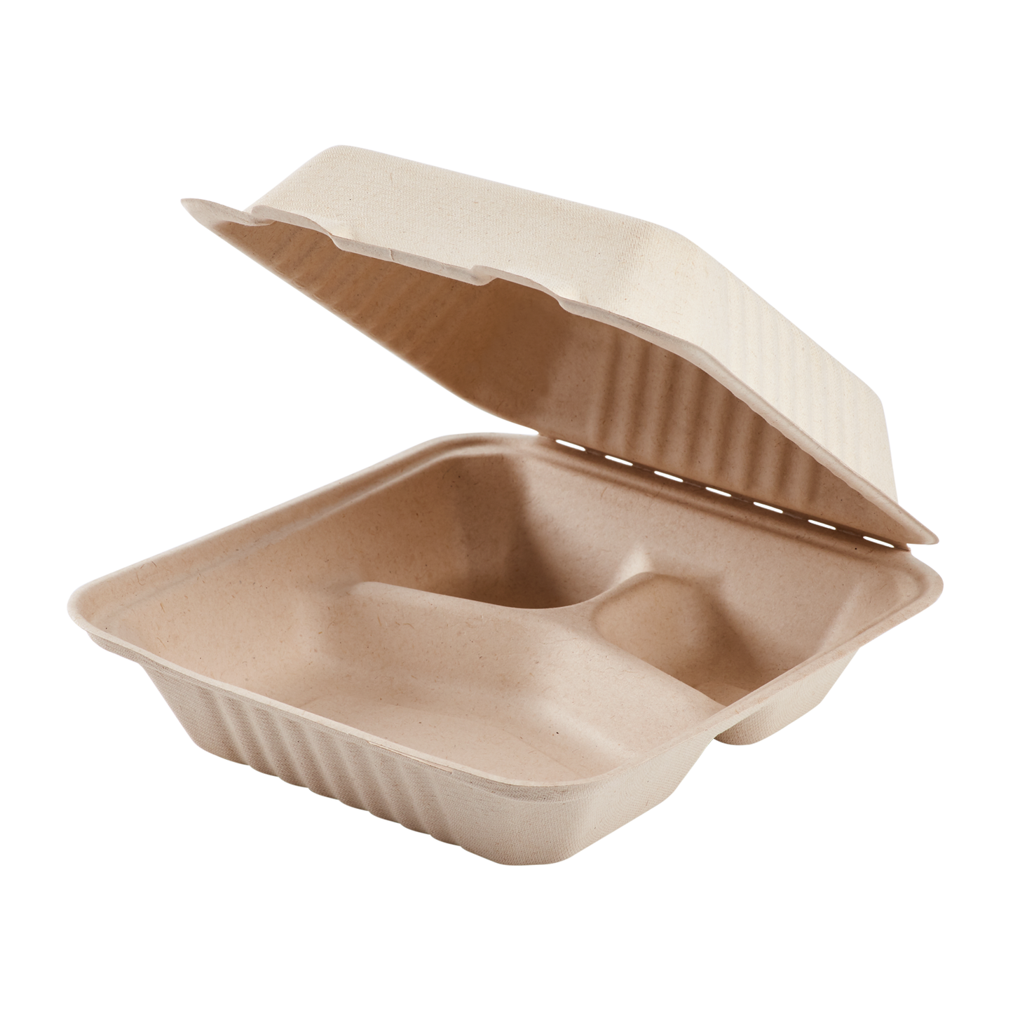 Karat Earth 8 x 8 Fiber Hinged Container | 3-Compartment | Natural | PFAS-Free