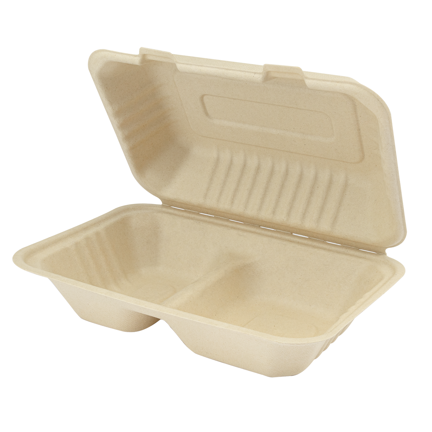 Karat Earth 9 x 6 Fiber Hinged Container | 2-Compartment | White | PFAS-Free
