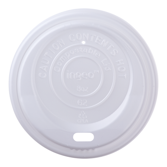 81-Series Lid | Karat Earth Compostable Sipper dome lid for 8oz Hot Cup  | White