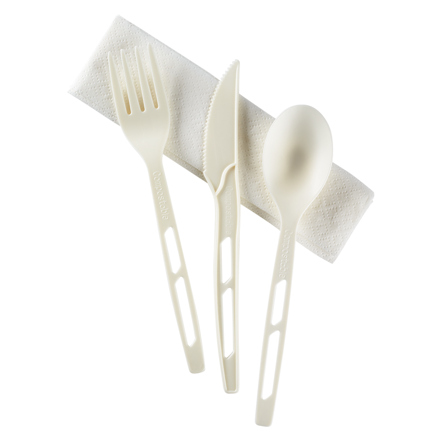Karat Earth CPLA Compostable Cutlery Kits (Knife, Fork, Tea Spoon, 2-ply Napkin), Heavy-Weight, White (250 sets/case)