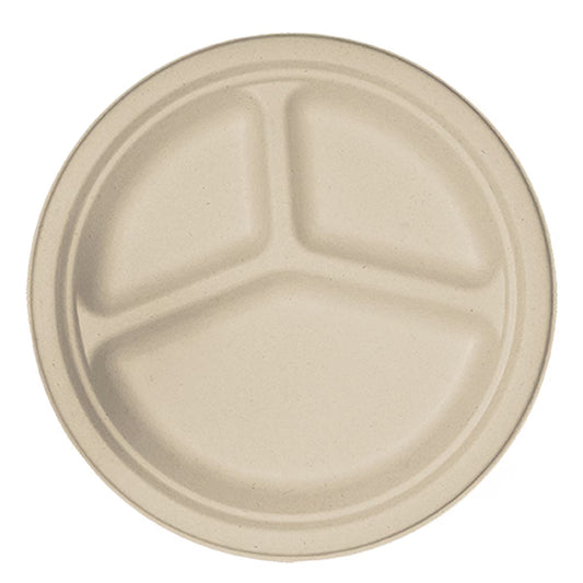 World Centric 9" Fiber Plate, 3-Compt | 1000/cs