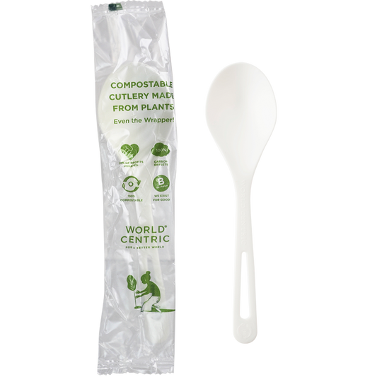 World Centric 6" TPLA Soup Spoon - Wrapped | 750/cs
