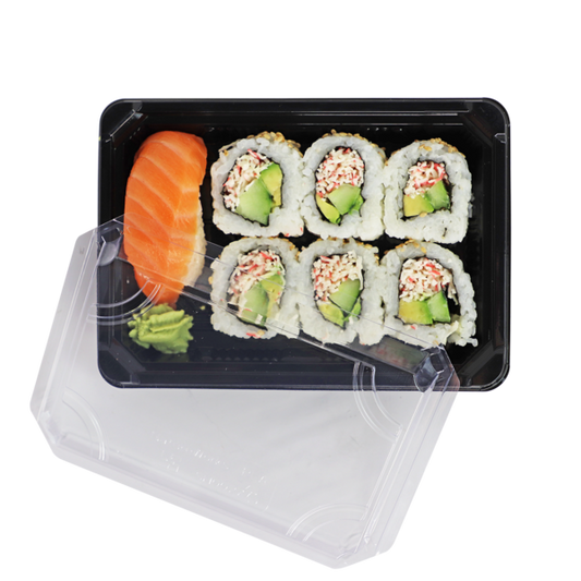 World Centric 7x5x2" Black Sushi Box w/ PLA Clear Lid | 300/cs