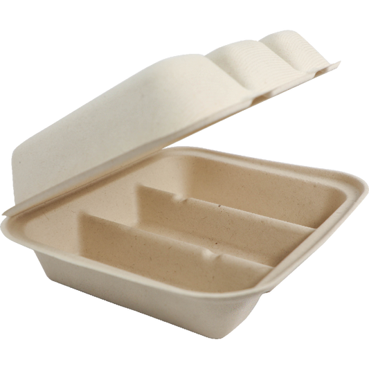 World Centric 9x8x3" Fiber Taco Box, 3 Compt | 300/cs