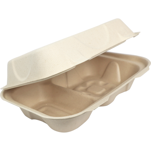 World Centric 9x6x3” Fiber Hoagie Box, 2-Compt | 500/cs