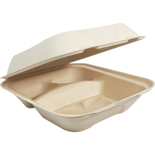 World Centric 8x8x3" Fiber Clamshell, 3-Compt | 300/cs