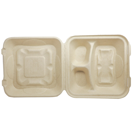 World Centric 9x9x3" Fiber Clamshell, 3-Compt | 300/cs