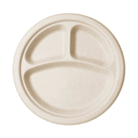 Vegware Nourish 10"-3 Compartment Plate, Natural Molded Fiber | 500/cs