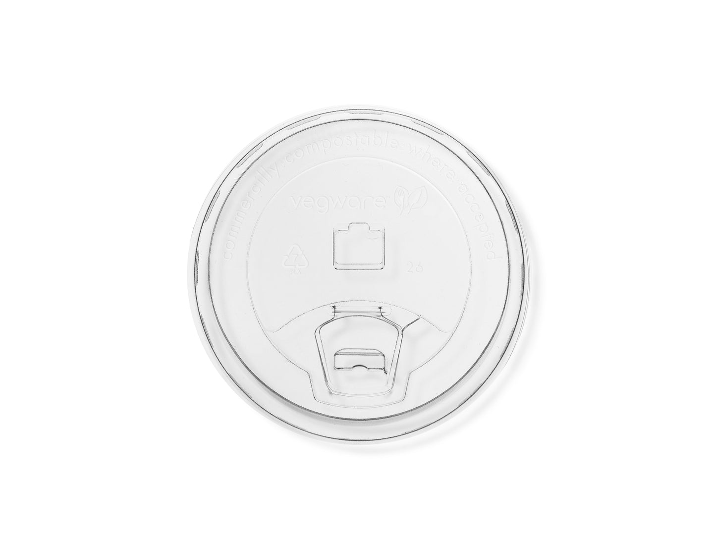 Vegware PLA flat sipping lid with cap | 96V-Series | 1000/cs