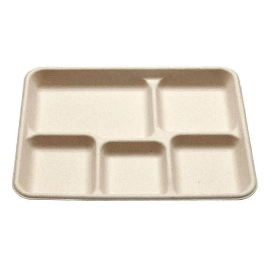 Vegware Nourish 5-Compartment Tray, Natural Molded Fiber | 500/cs
