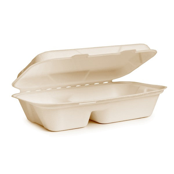 Vegware 9 x 6in 2-comp clamshell, natural brown molded fiber | 250/cs