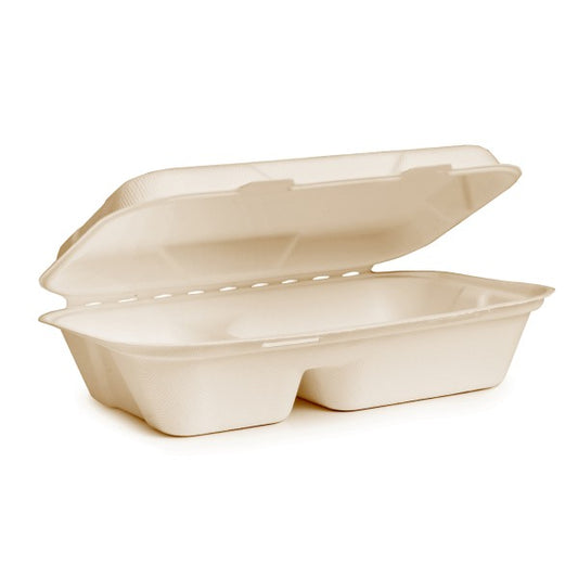 Vegware 9 x 6in 2-comp clamshell, natural brown molded fiber | 250/cs